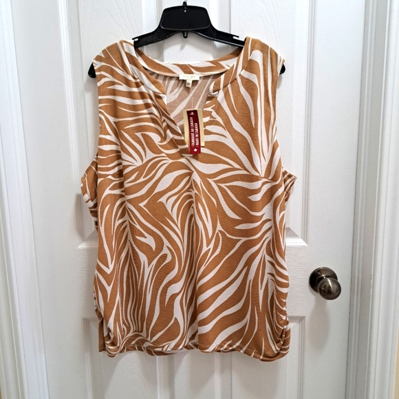 Laura Zebra Print Top Sleeveless Women's 3X Brown White Lightweight V-neck NWT - Picture 1 of 11